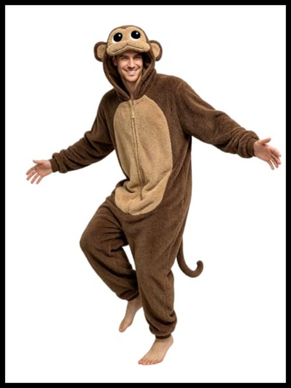Unisex Monkey Onesie Pajamas Adult Hooded Zipper Animal Costume Halloween